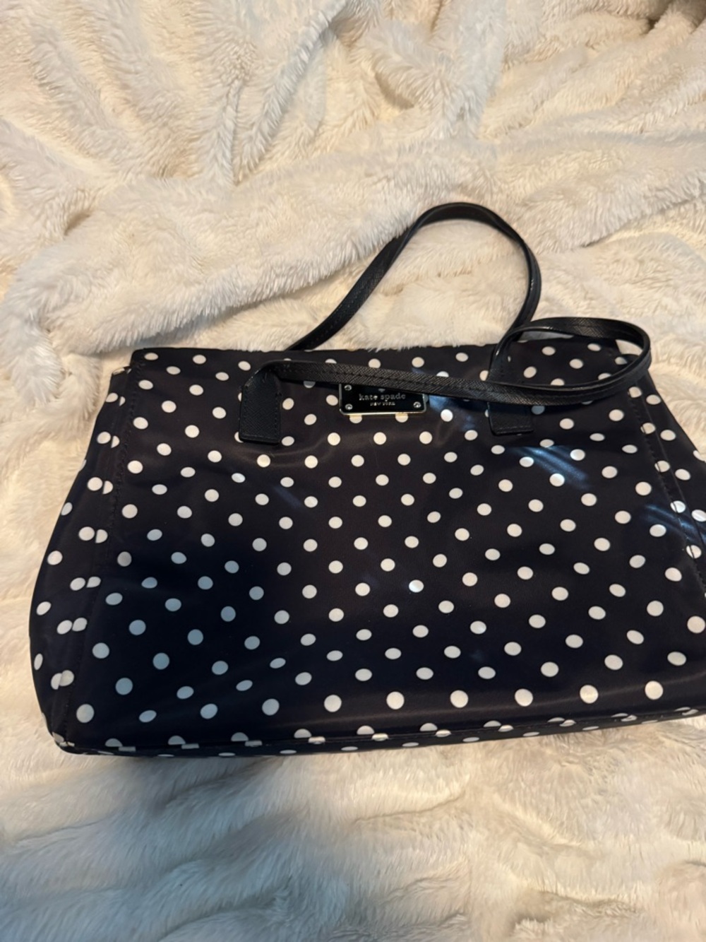 kate spade Black and White Polka Dot Nylon Tote with detachable shoulder strap
